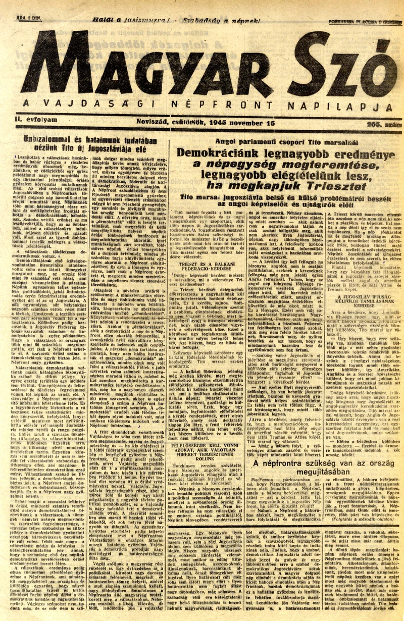 Magyar Szó, 2. évf. 1945. november 15. 265. sz. 1–4. oldal