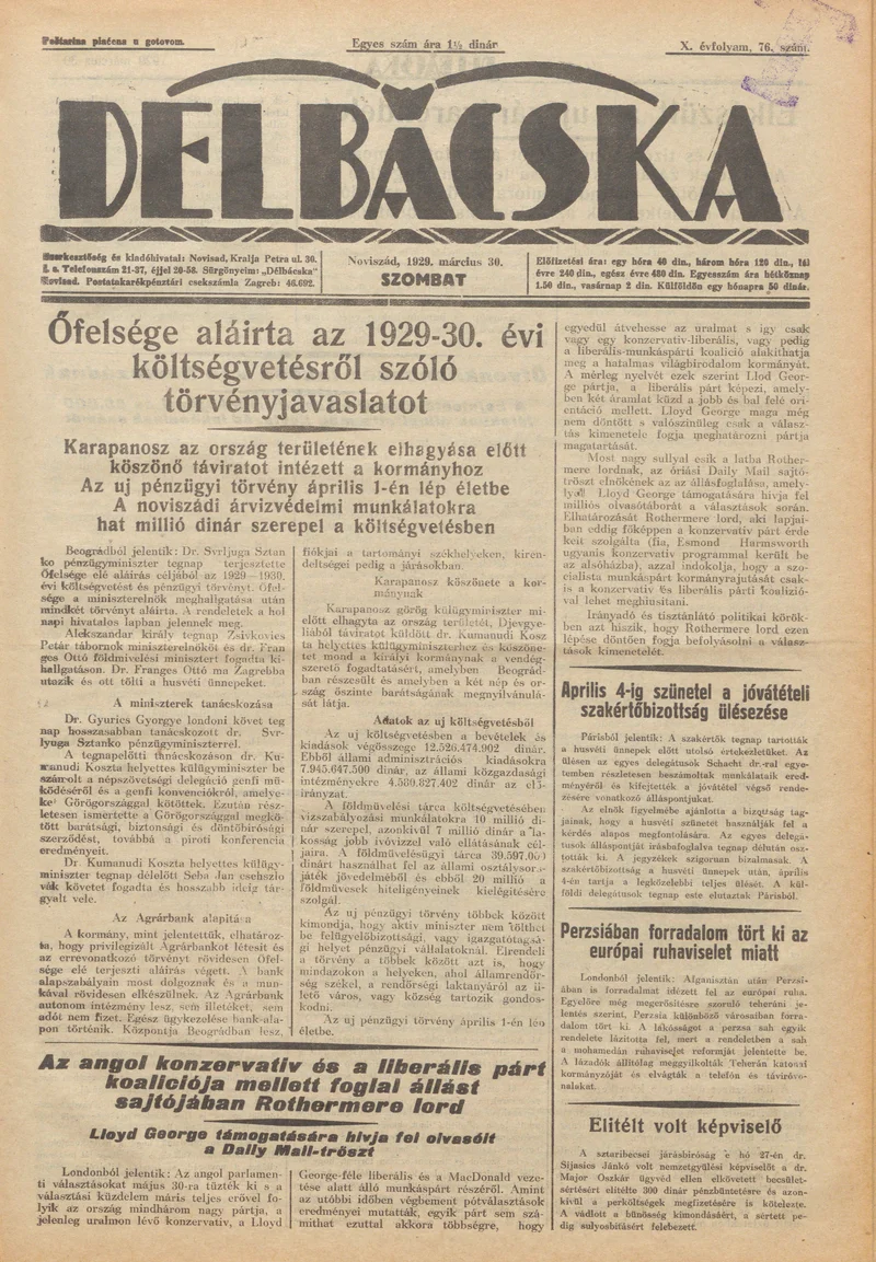 Délbácska, 10. évf. 1929. március 30. 76. sz.