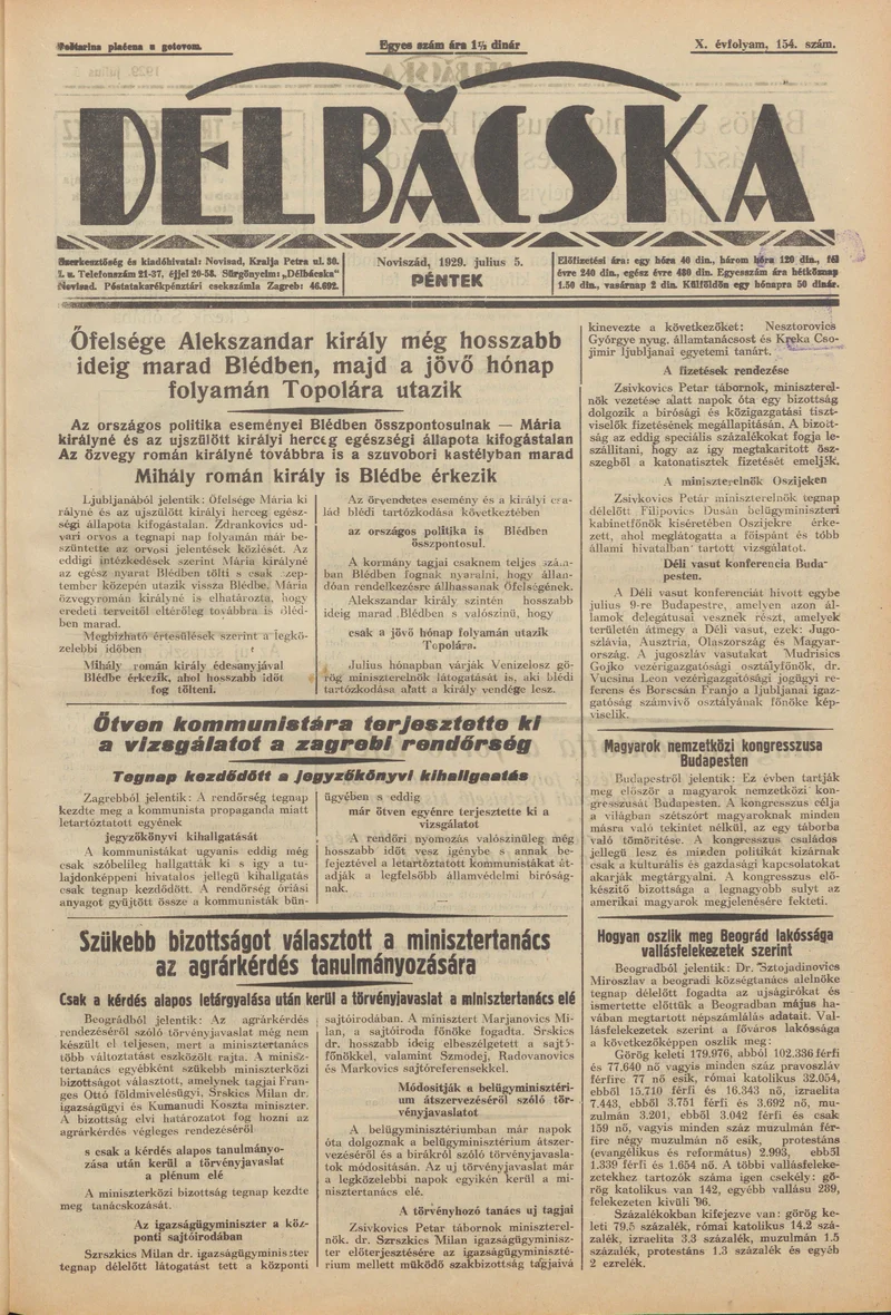 Délbácska, 10. évf. 1929. július 5. 154. sz.