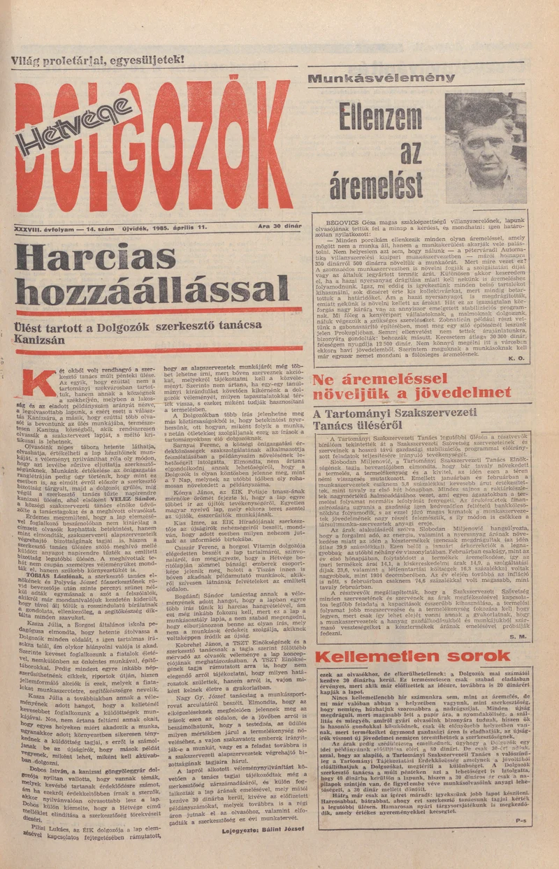 Dolgozók, 39. évf. 1985. április 11. 14. sz.