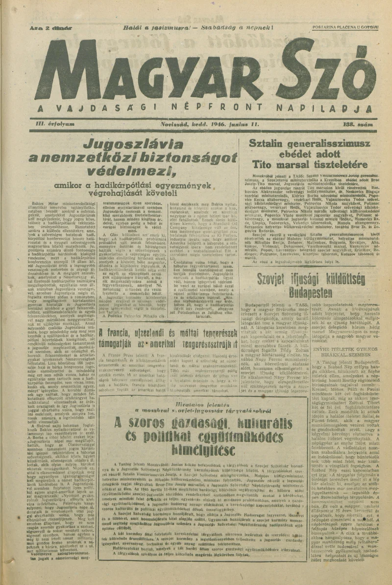 Magyar Szó, 3. évf. 1946. június 11. 138. sz. 1–8. oldal