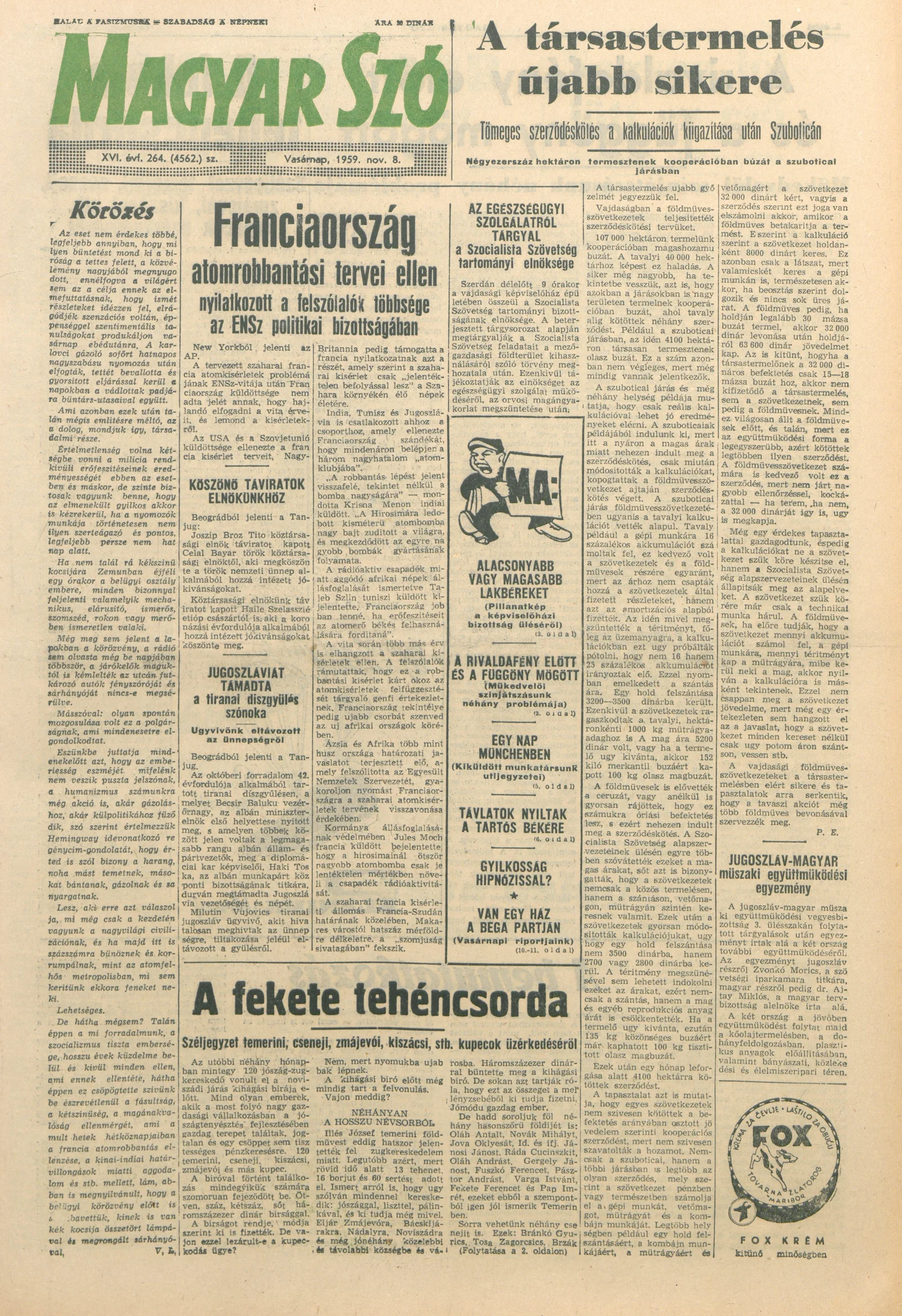 Magyar Szó, 16. évf. 1959. november 8. 264. sz. 1–26. oldal
