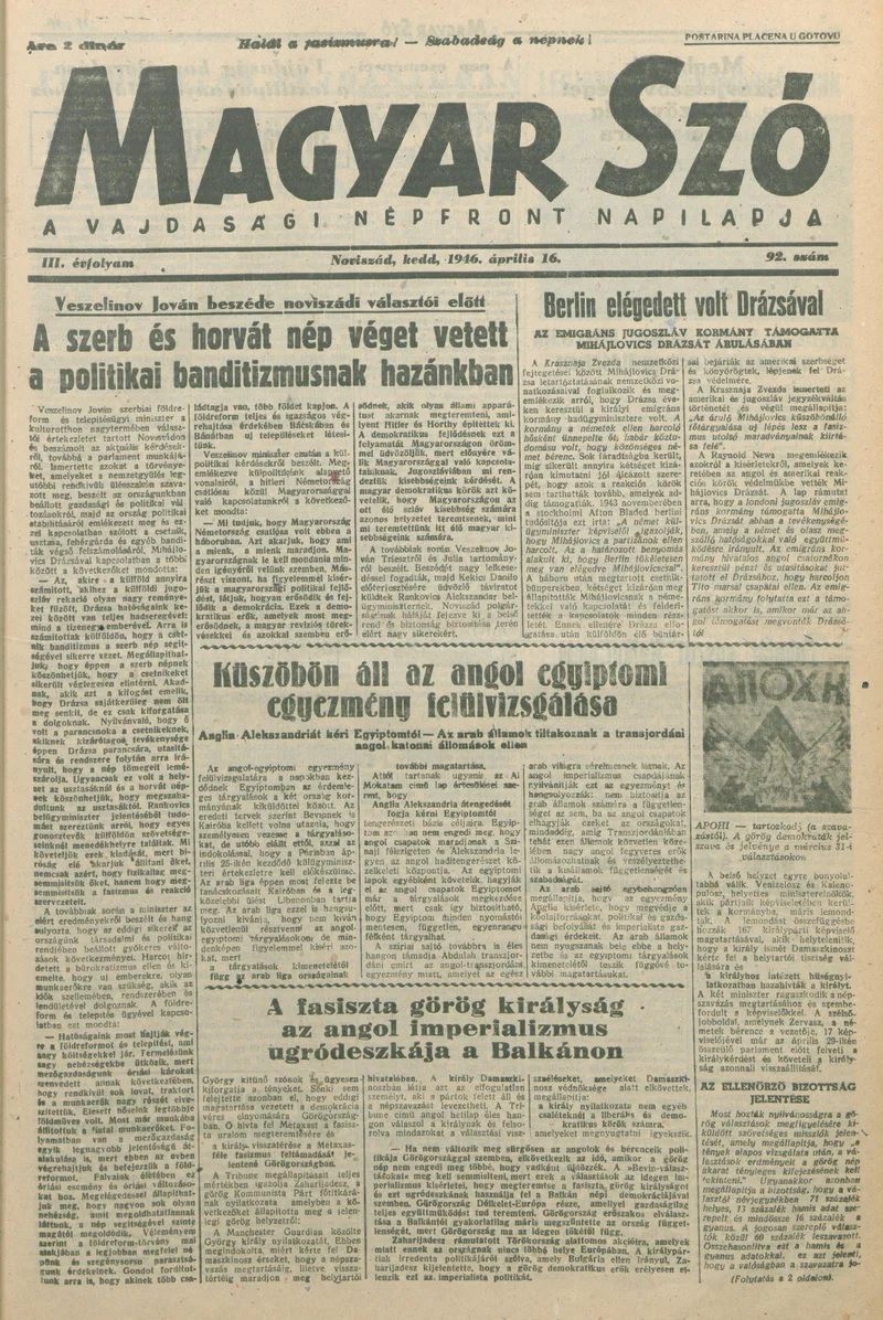 Magyar Szó, 3. évf. 1946. április 16. 92. sz. 1–6. oldal