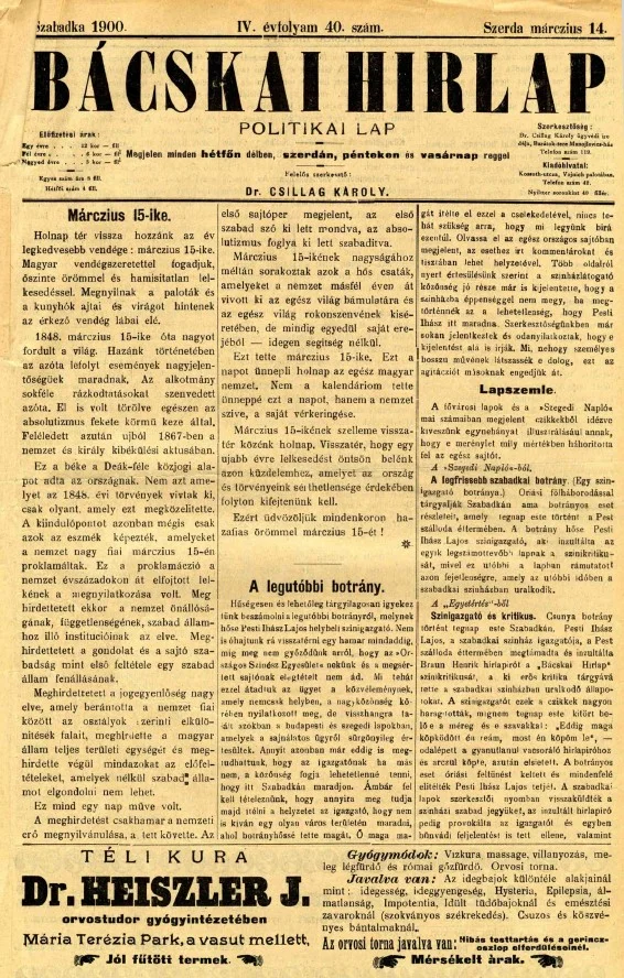 Bácskai Hirlap, 4. évf. 1900. március 14. 40. sz.