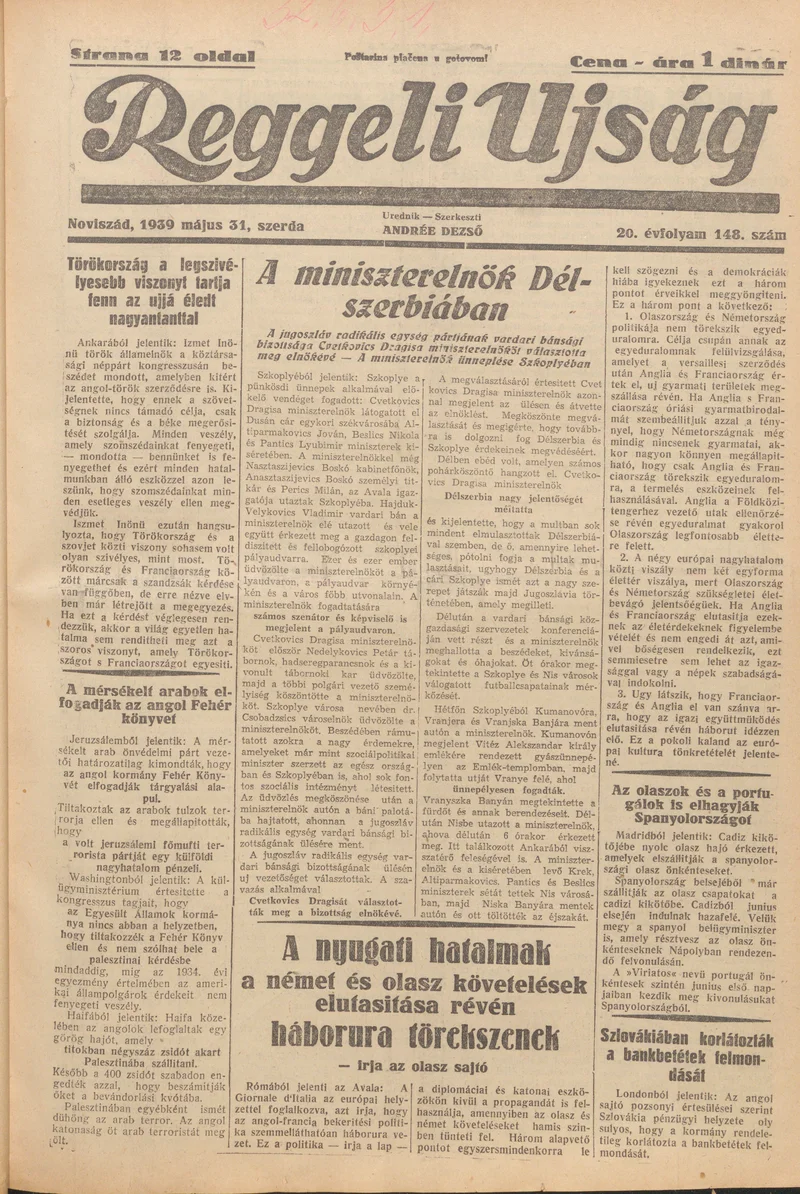 Reggeli Újság, 20. évf. 1939. május 31. 148. sz.