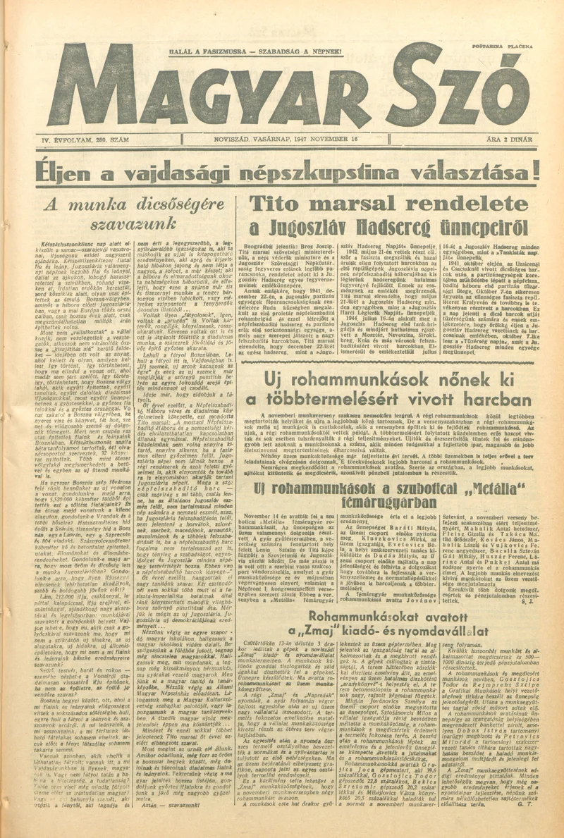 Magyar Szó, 4. évf. 1947. november 16. 280. sz. 1–8. oldal