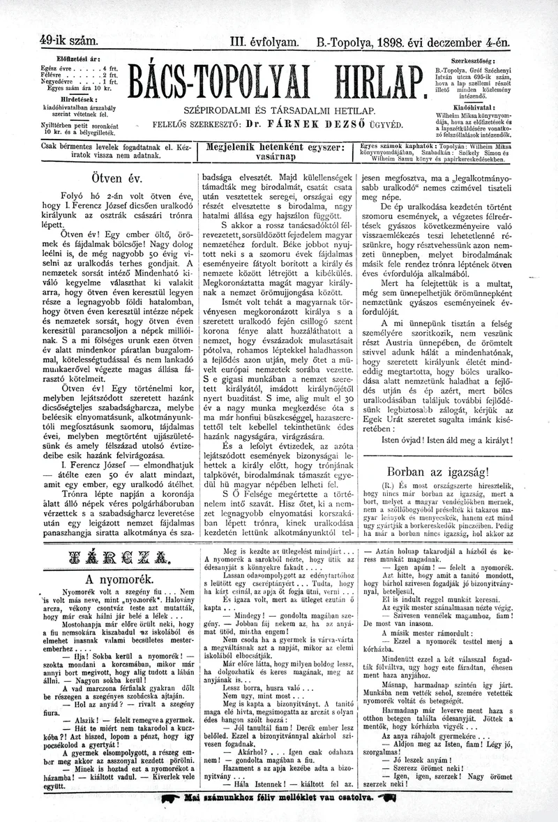 Bács-Topolyai Hirlap, 3. évf. 1898. december 4. 49. sz.