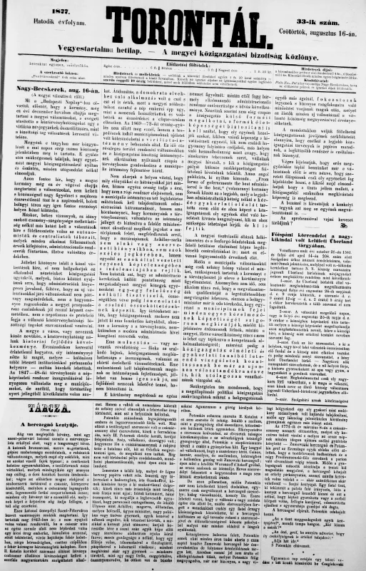 Torontál, 6. évf. 1877. augusztus 16. 33. sz.