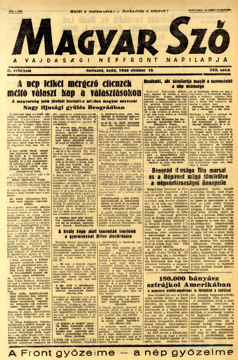 Magyar Szó, 2. évf. 1945. október 16. 240. sz. 1–4. oldal