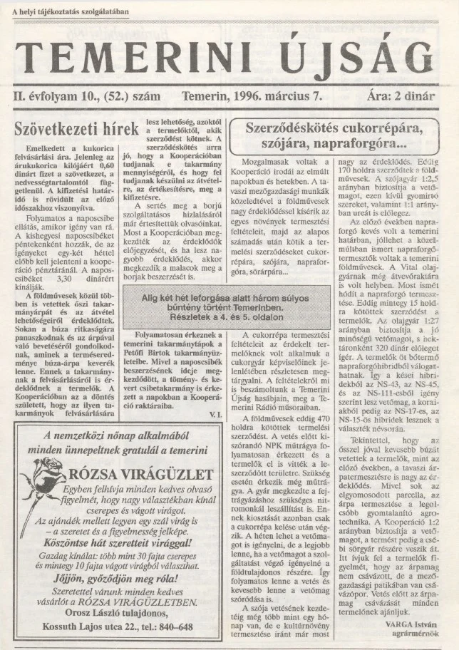Temerini Újság, 2. évf. 1996. március 7. 10. sz.