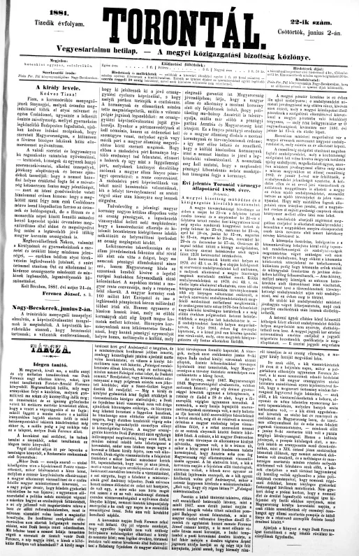 Torontál, 10. évf. 1881. június 2. 22. sz.