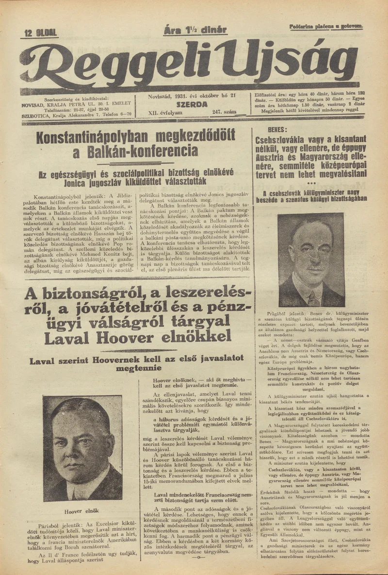 Reggeli Újság, 12. évf. 1931. október 21. 247. sz.