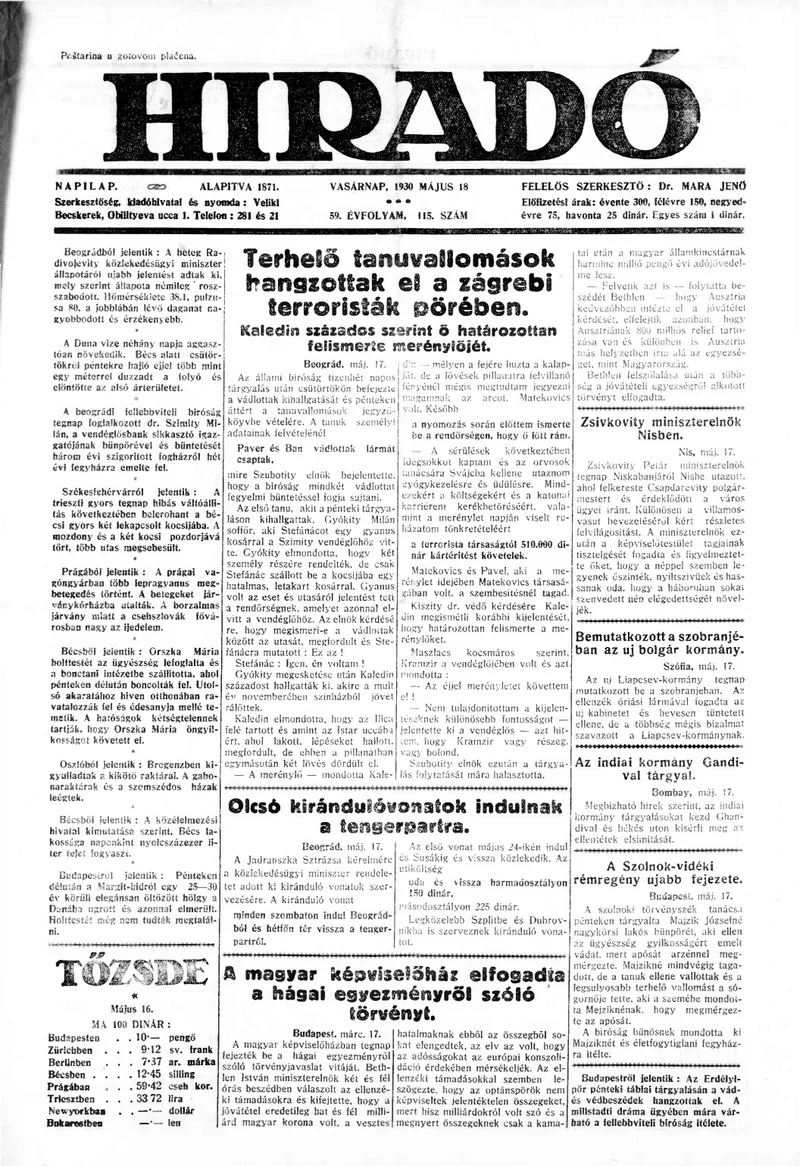 Híradó, 59. évf. 1930. május 18. 115. sz.