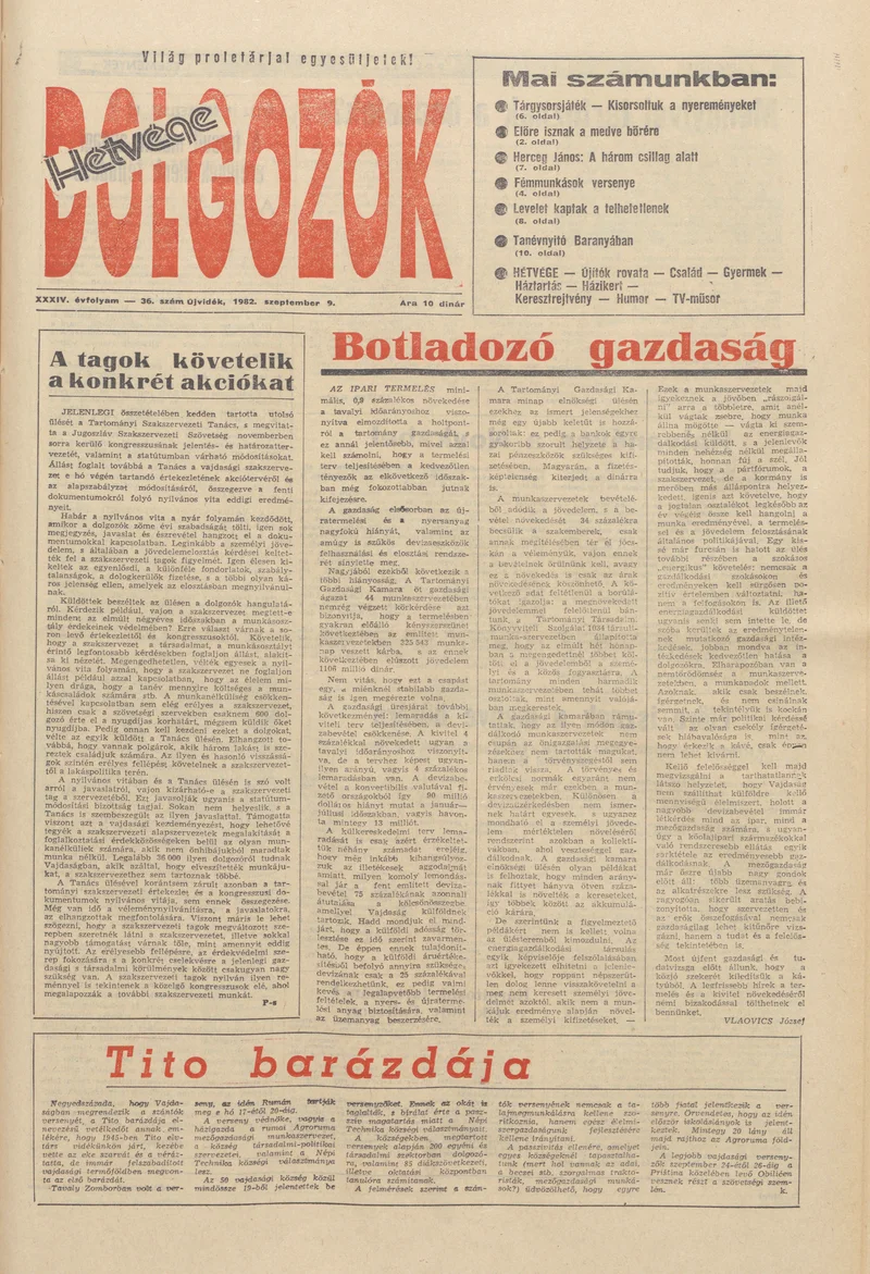 Dolgozók, 36. évf. 1982. szeptember 9. 36. sz.