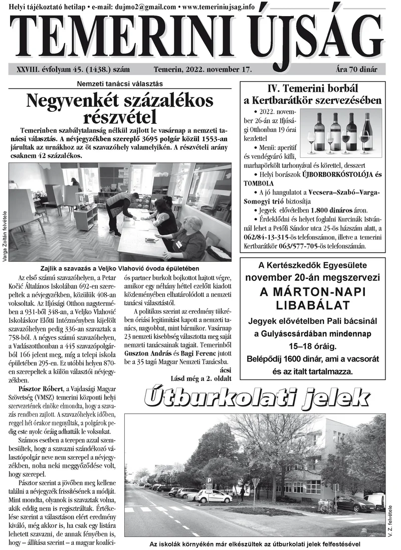 Temerini Újság, 28. évf. 2022. november 17. 45. sz.