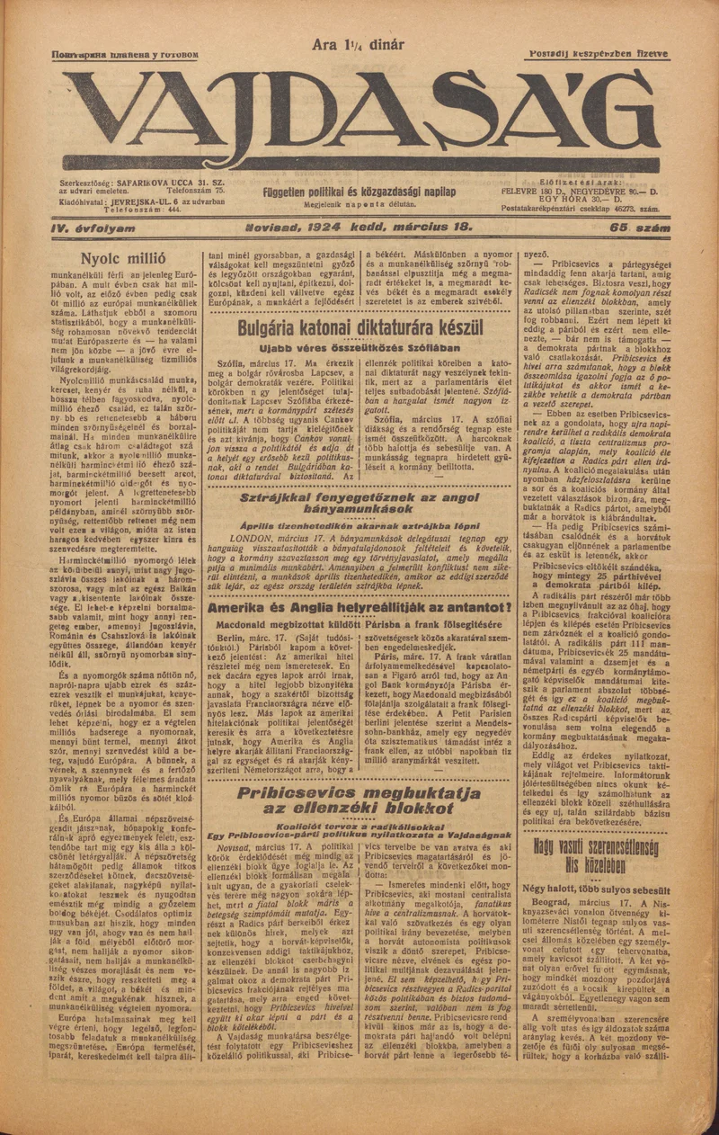 Vajdaság, 4. évf. 1924. március 18. 65. sz.