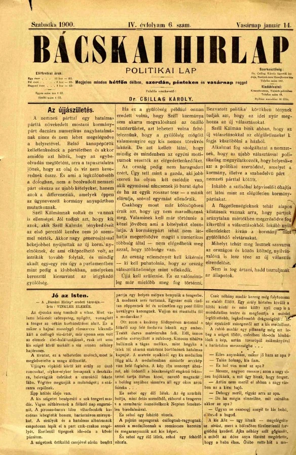 Bácskai Hirlap, 4. évf. 1900. január 14. 6. sz.