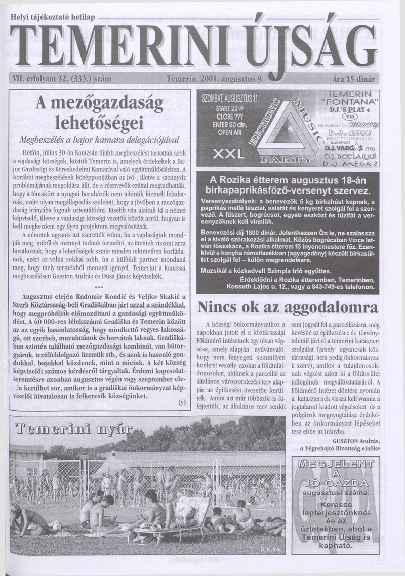 Temerini Újság, 7. évf. 2001. augusztus 9. 32. sz.