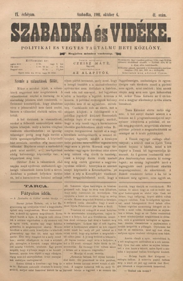 Szabadka és vidéke II, 9. évf. 1901. október 6. 41. sz.