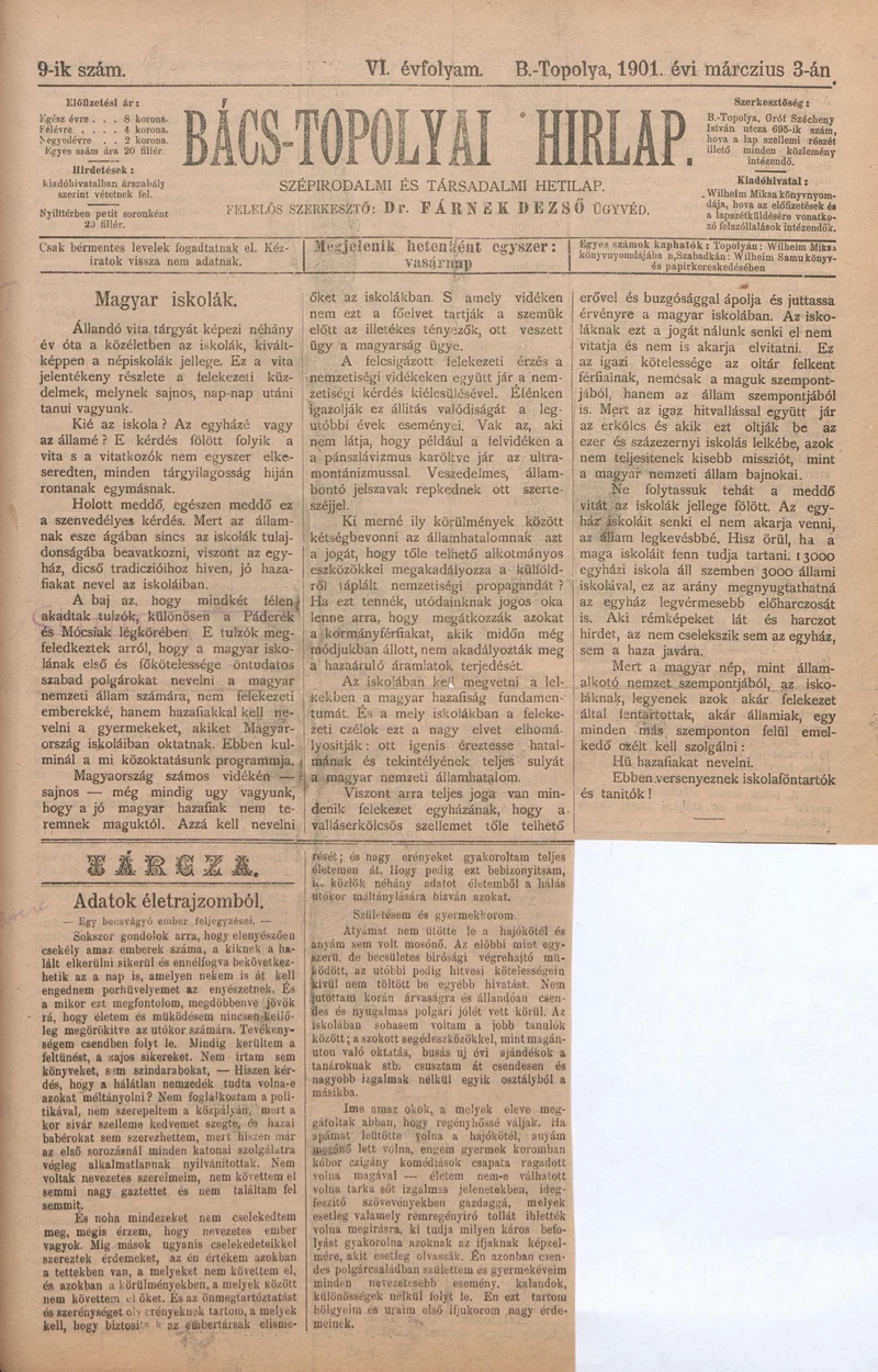 Bács-Topolyai Hirlap, 6. évf. 1901. március 3. 9. sz.