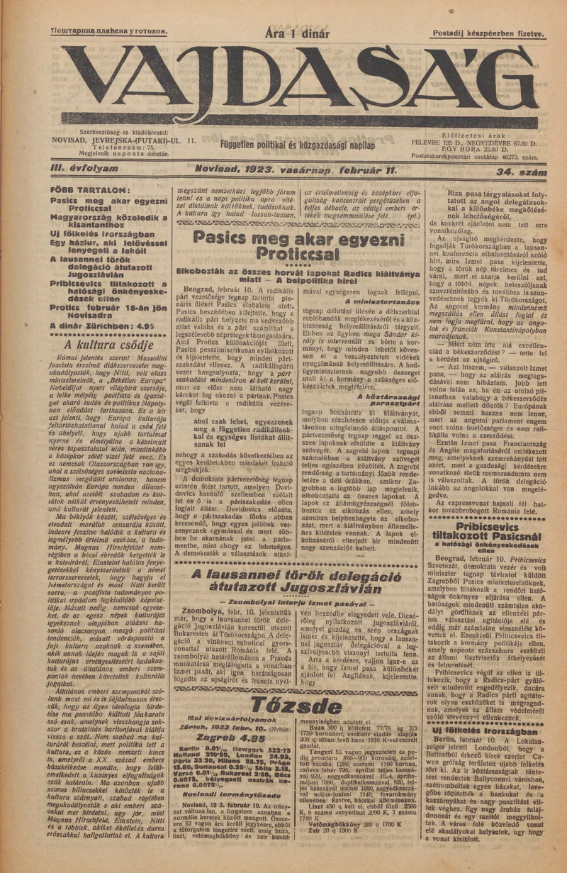 Vajdaság, 3. évf. 1923. február 11. 34. sz.