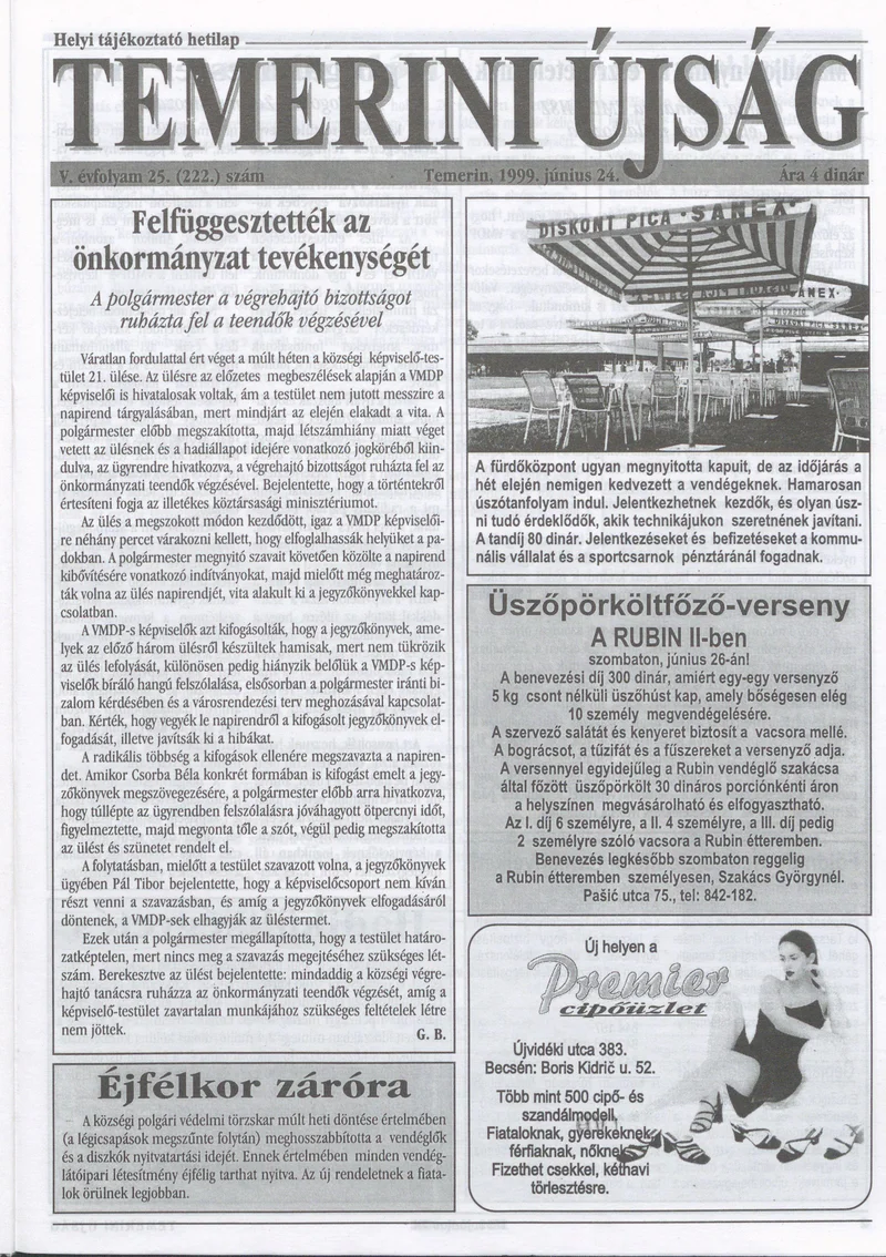 Temerini Újság, 5. évf. 1999. június 24. 25. sz.