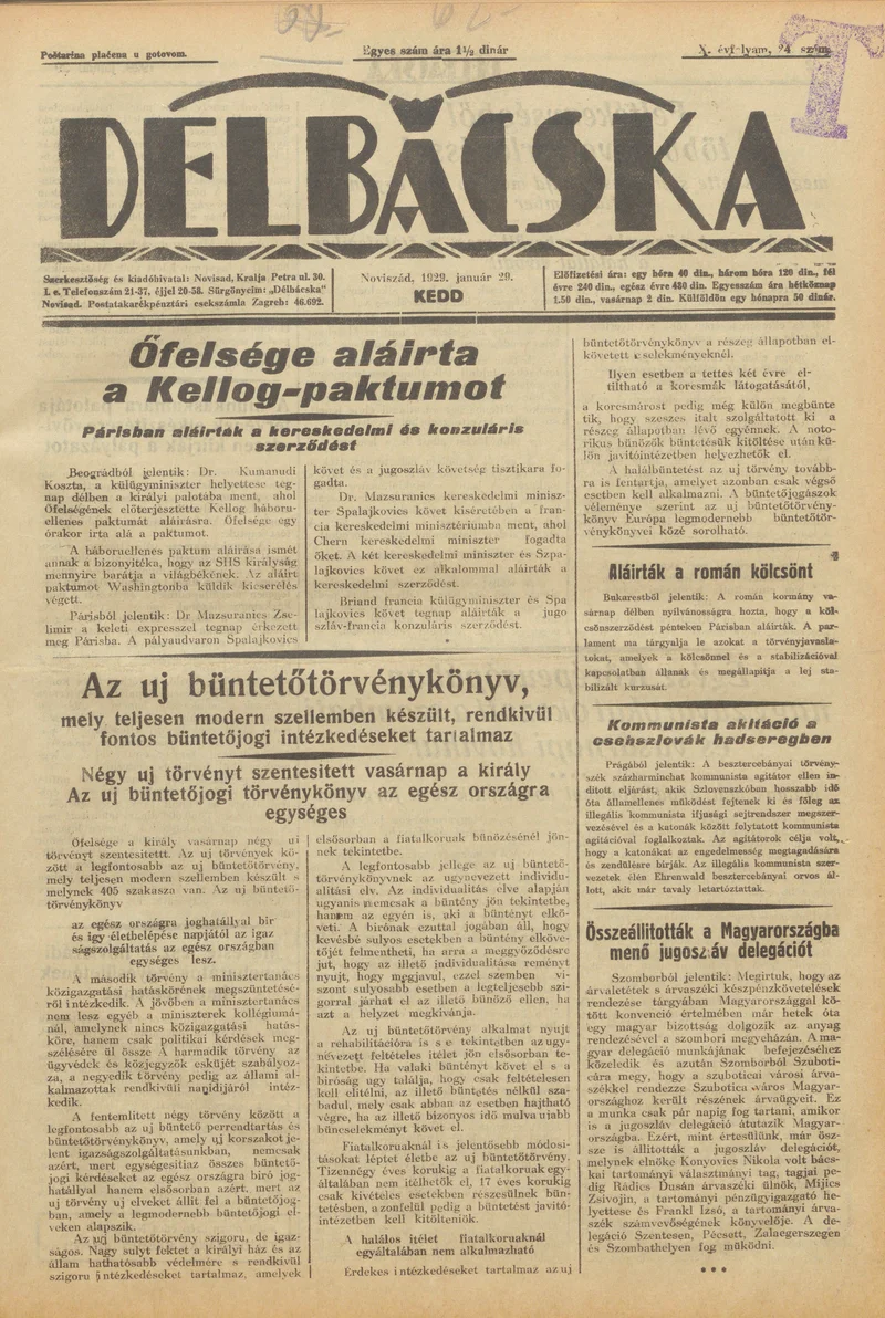 Délbácska, 10. évf. 1929. január 29. 24. sz.