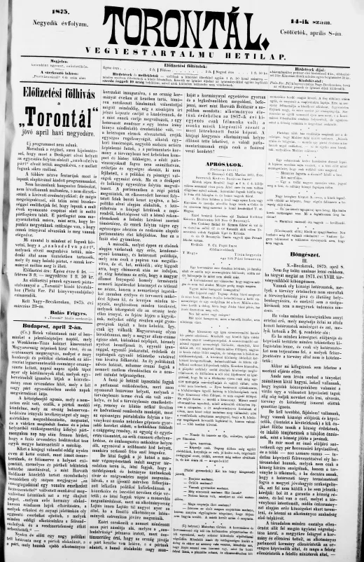 Torontál, 4. évf. 1875. április 8. 14. sz.