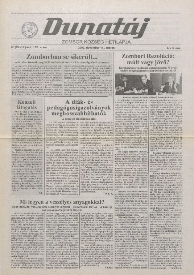 Dunatáj, 4. évf. 2002. december 11. 192. sz.