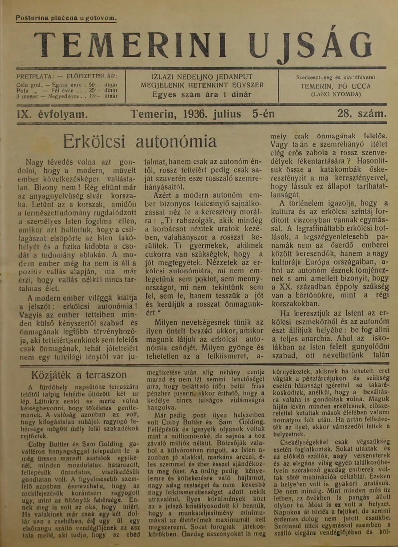 Temerini Újság 1928-1944, 9. évf. 1936. július 5. 28. sz.