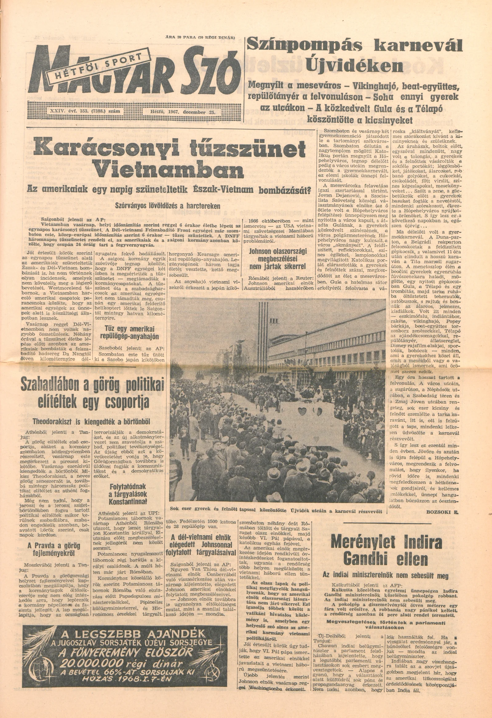 Magyar Szó, 24. évf. 1967. december 25. 353. sz. 1–14. oldal