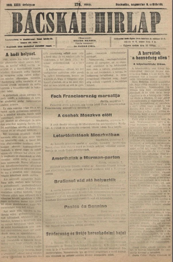 Bácskai Hirlap, 22. évf. 1918. augusztus 8. 177. sz.