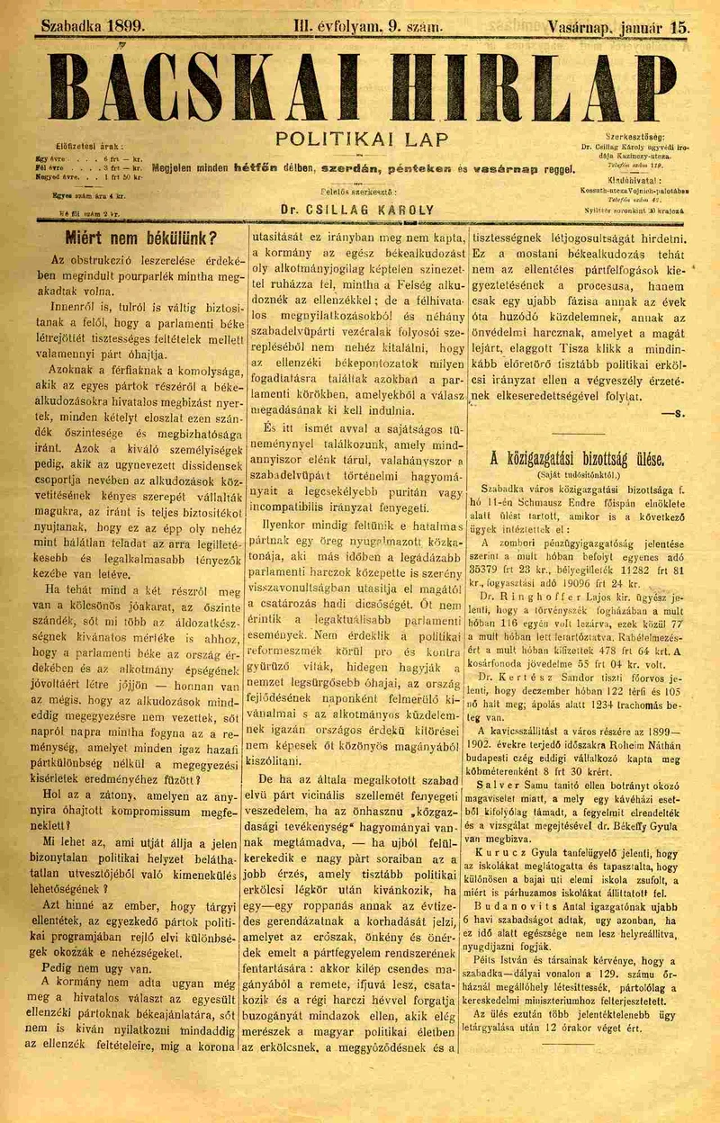 Bácskai Hirlap, 3. évf. 1899. január 15. 9. sz.
