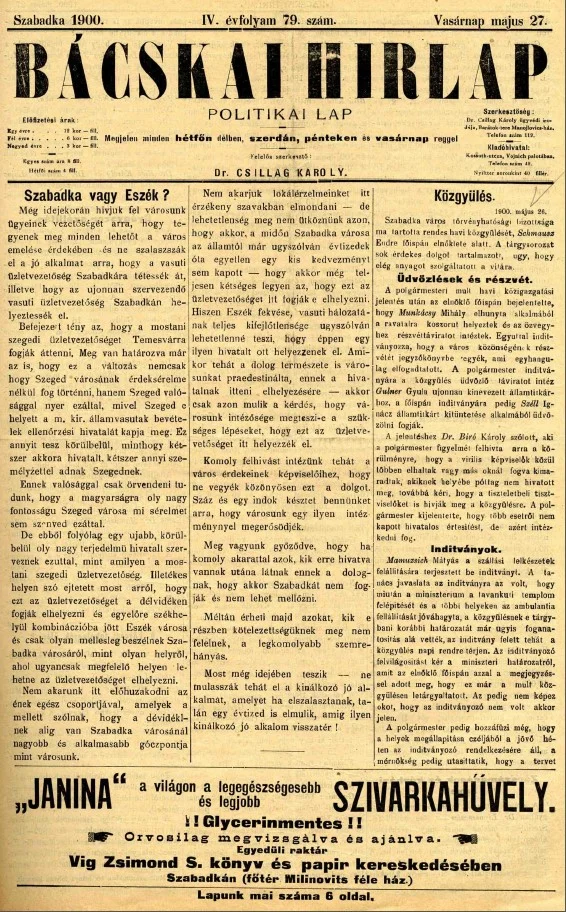 Bácskai Hirlap, 4. évf. 1900. május 27. 79. sz.
