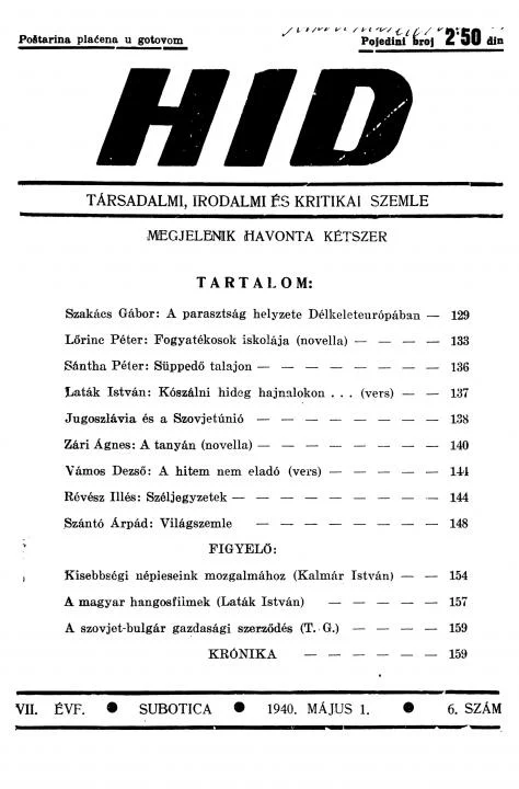 Híd, 7. évf. 1940. május. 6. sz. 129–160. oldal