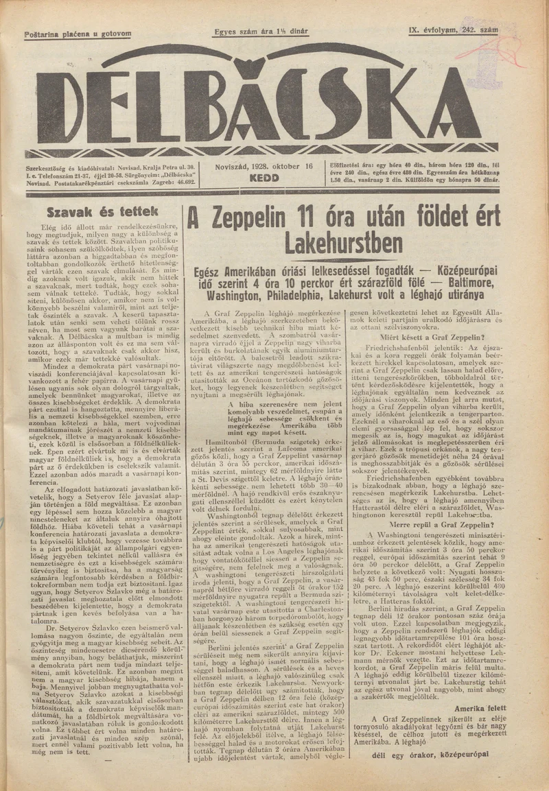 Délbácska, 9. évf. 1928. október 16. 242. sz.
