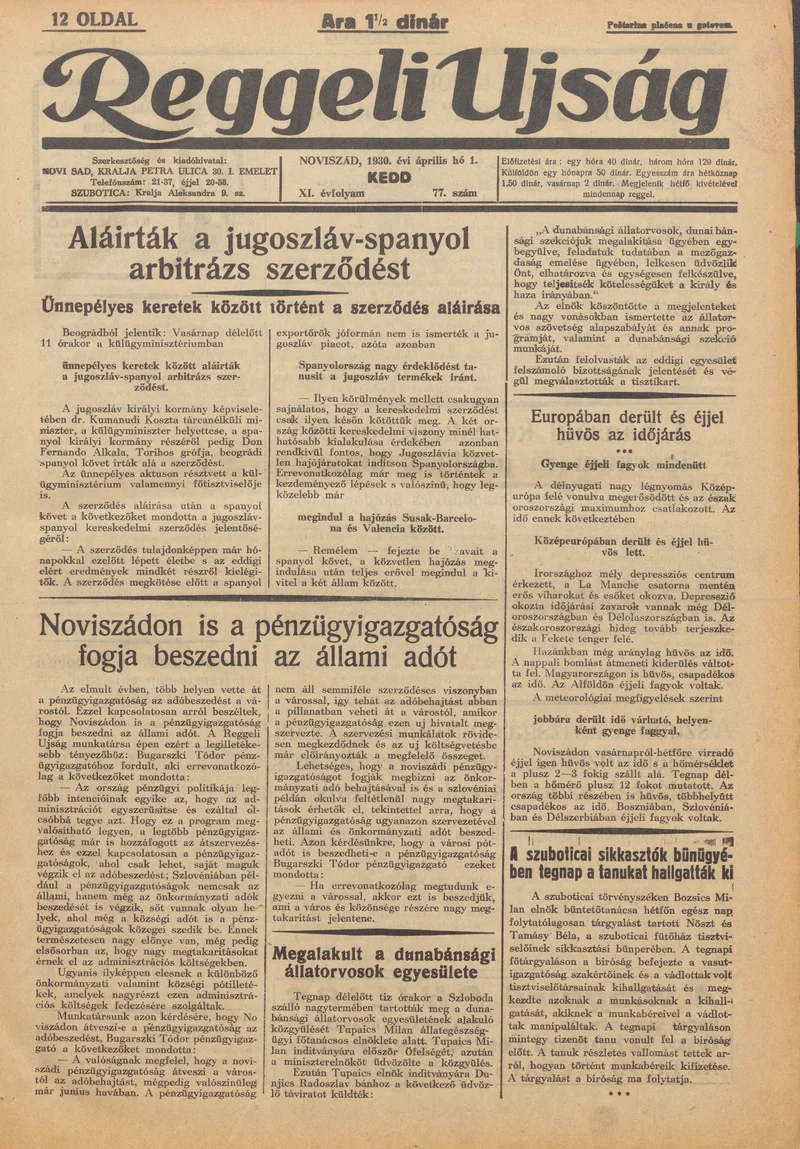 Reggeli Újság, 11. évf. 1930. április 1. 77. sz.