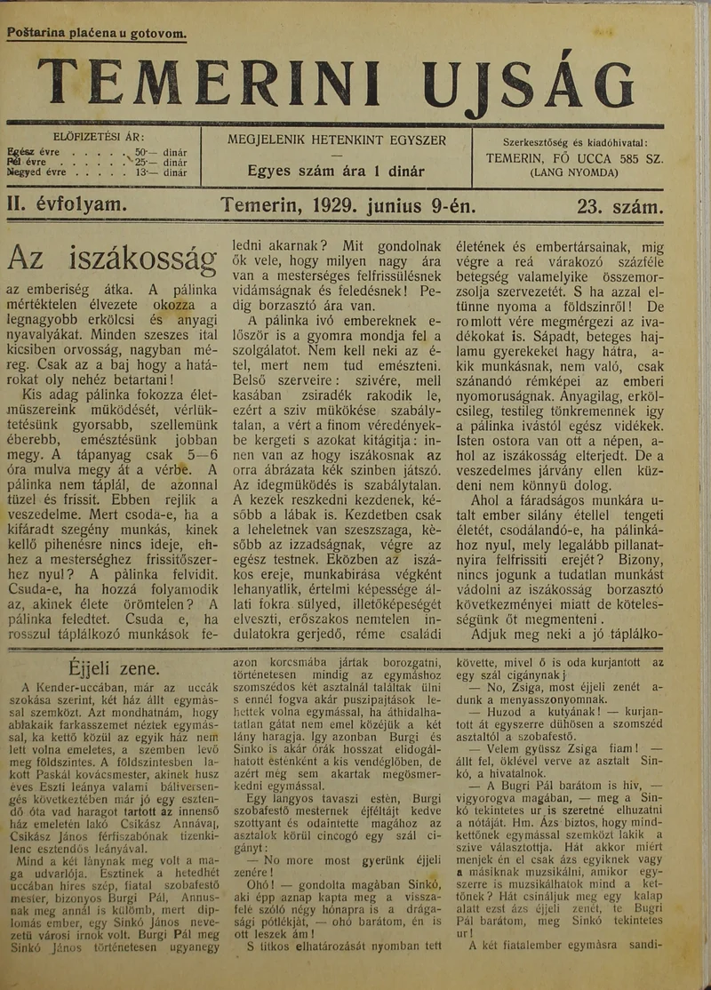 Temerini Újság 1928-1944, 2. évf. 1929. június 9. 23. sz.