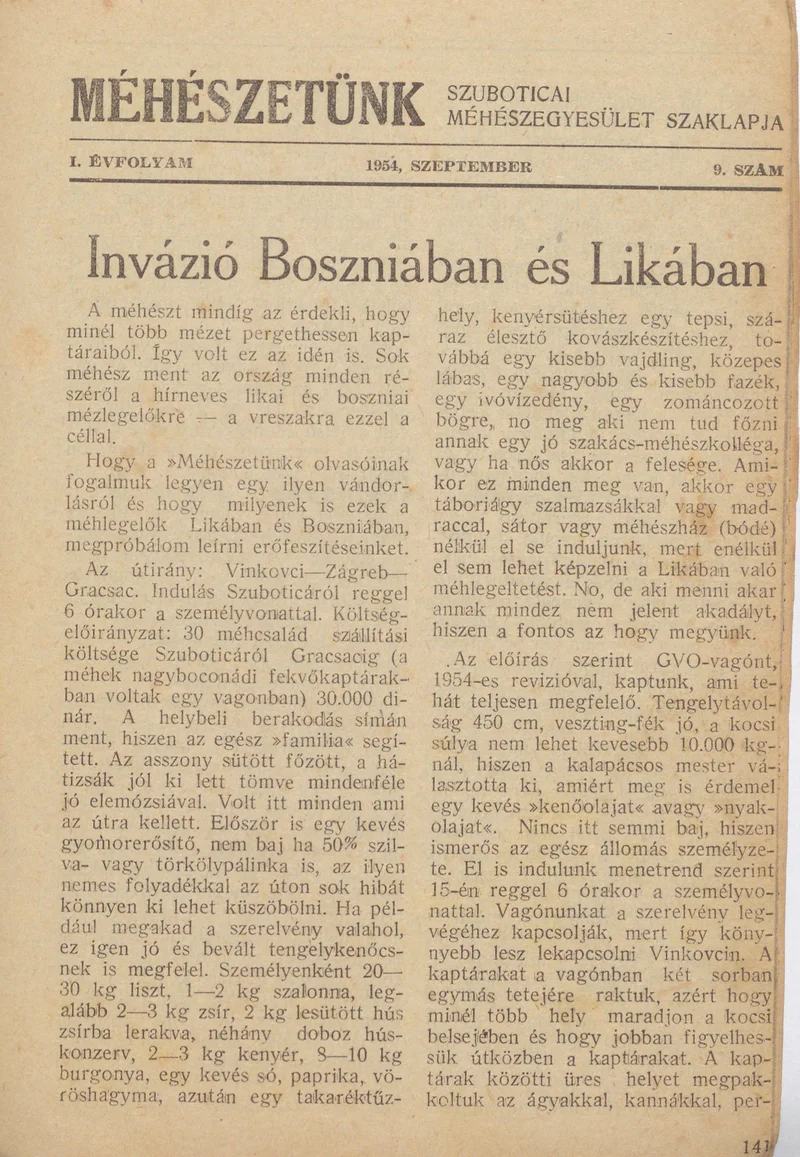 Méhészetünk, 1. évf. 1954. szeptember 1. 9. sz.