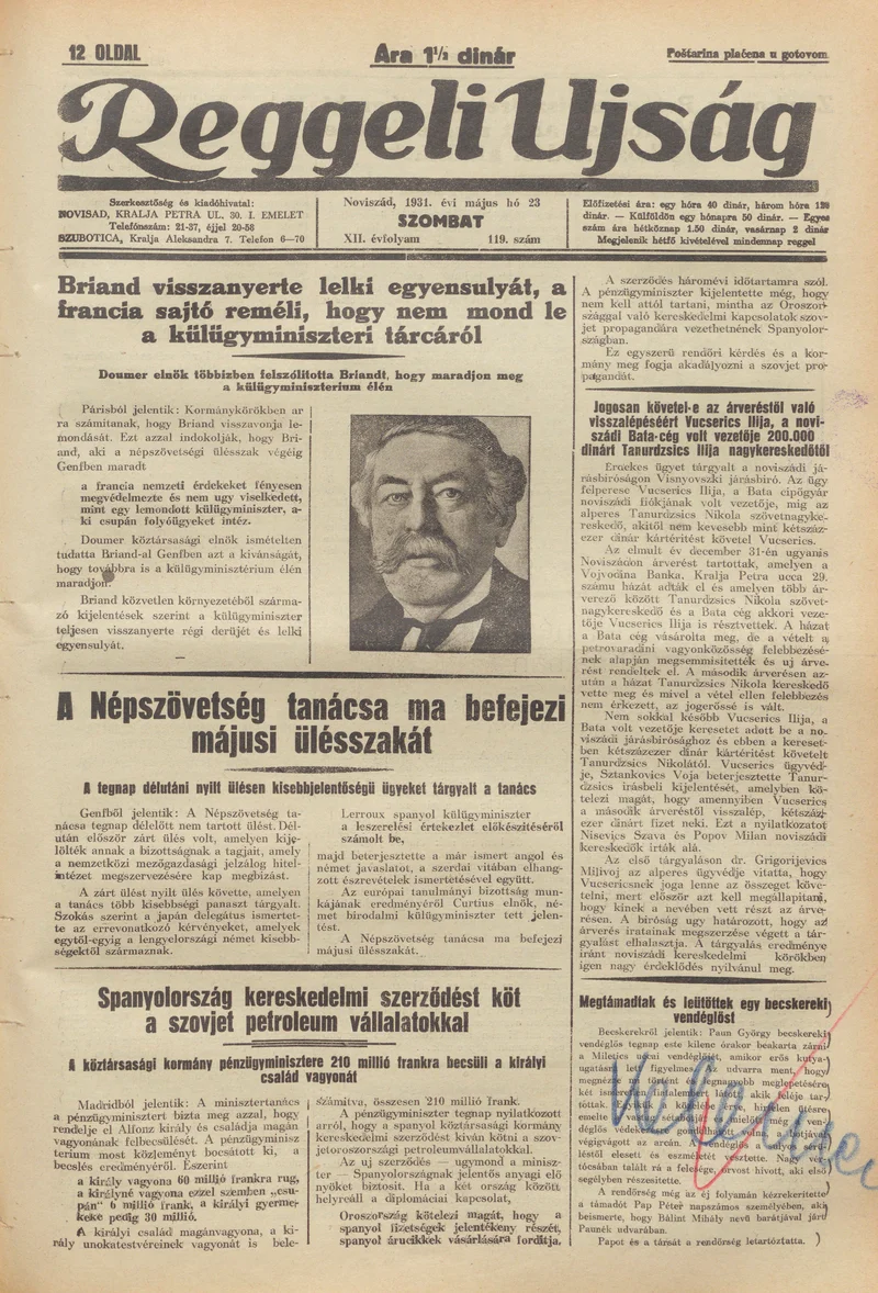 Reggeli Újság, 12. évf. 1931. május 23. 119. sz.