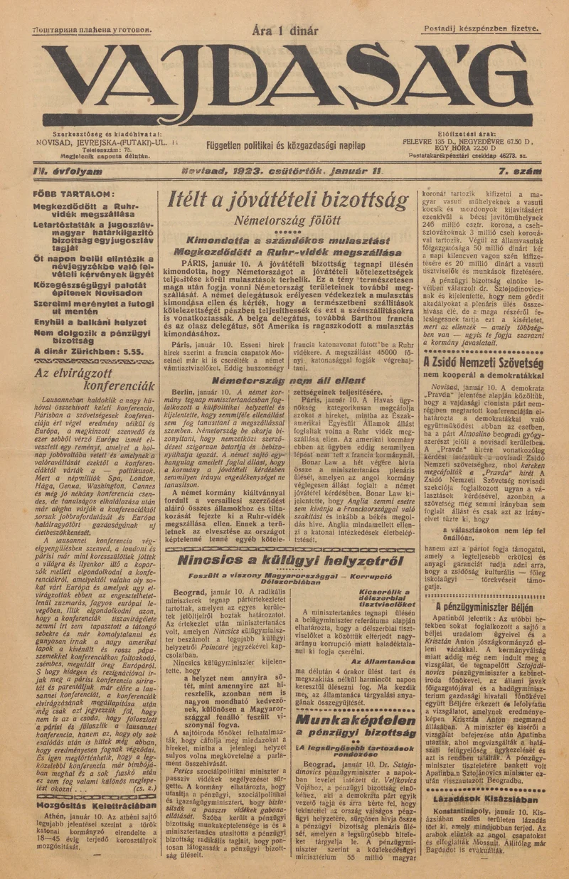 Vajdaság, 3. évf. 1923. január 11. 7. sz.