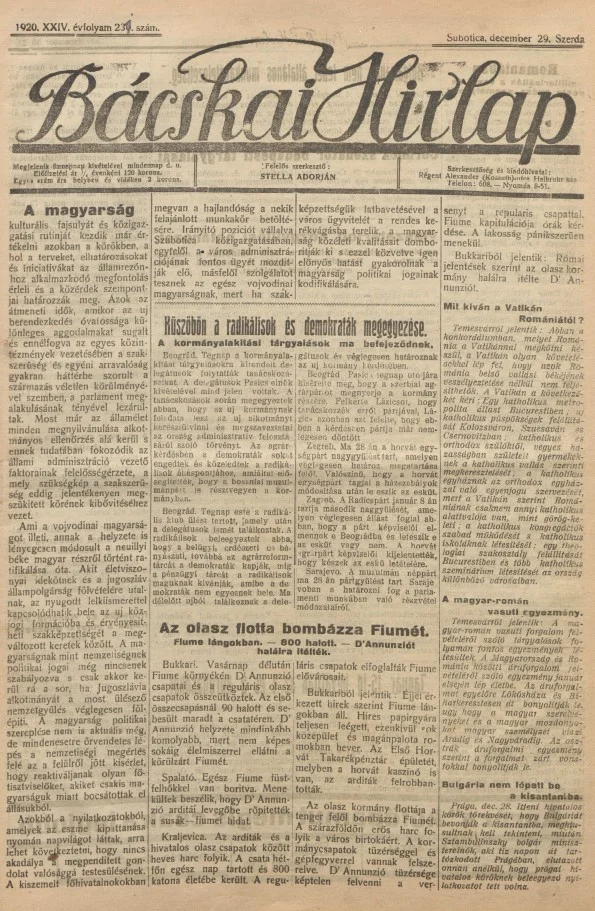 Bácskai Hirlap, 24. évf. 1920. december 29. 231. sz.