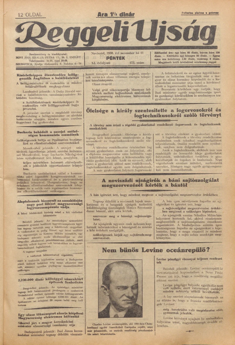 Reggeli Újság, 11. évf. 1930. november 21. 273. sz.