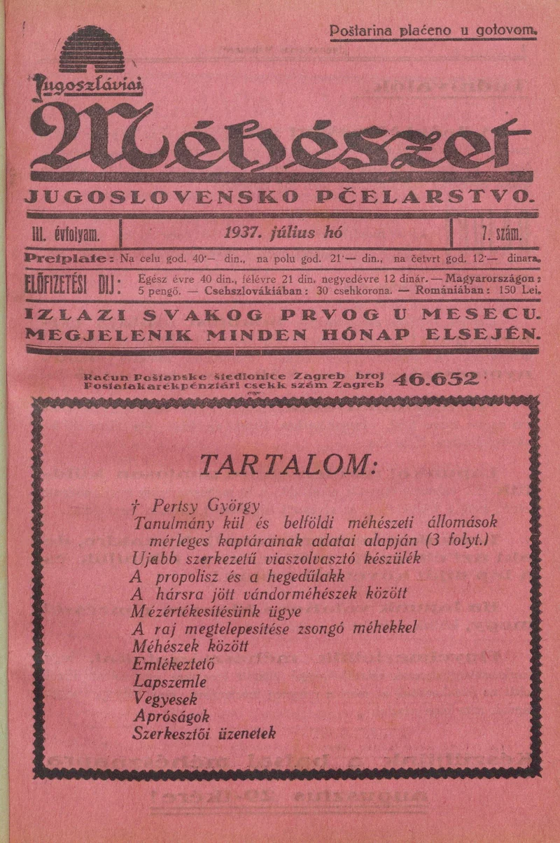 Jugoszláviai méhészet, 3. évf. 1937. július 1. 7. sz.