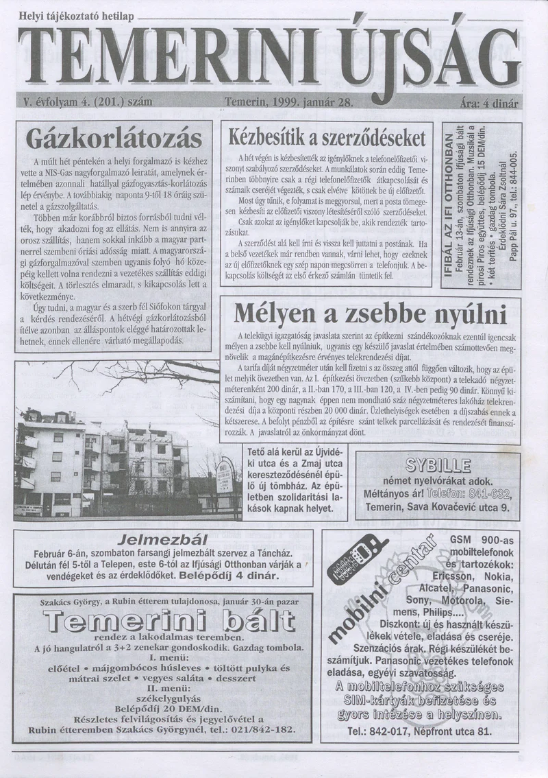 Temerini Újság, 5. évf. 1999. január 28. 4. sz.
