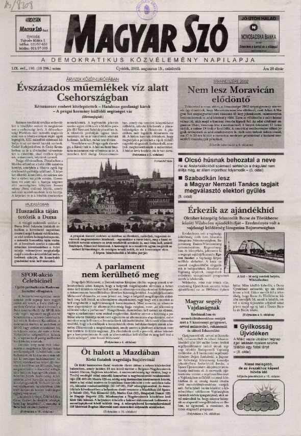 Magyar Szó, 59. évf. 2002. augusztus 15. 190. sz. 1–16. oldal