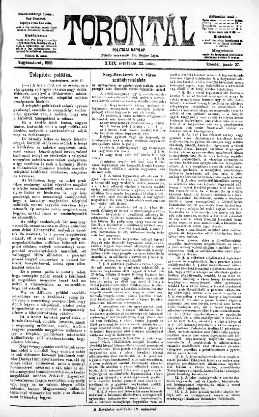 Torontál, 29. évf. 1900. január 27. 22. sz.