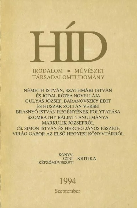 Híd, 58. évf. 1994. szeptember. 9. sz. 541–636. oldal