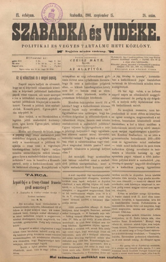 Szabadka és vidéke II, 9. évf. 1901. szeptember 15. 38. sz.