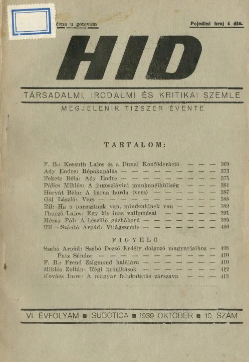 Híd, 6. évf. 1939. október. 10. sz. 369–416. oldal